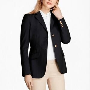 Brooks Brothers Loro Piana Gold Button Blazer Navy Blue 100% Wool Womens 6